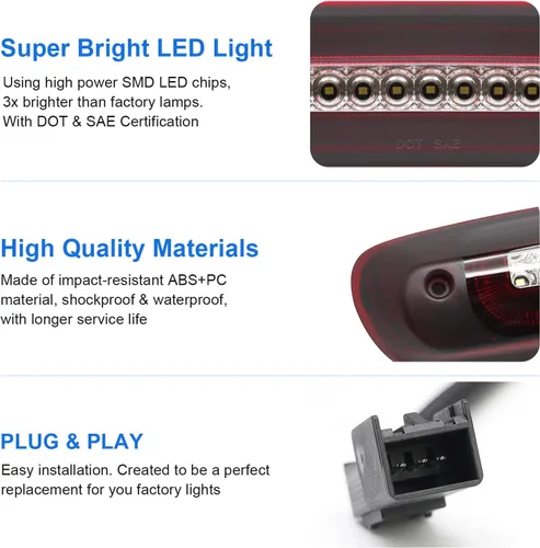 Vista 4 de Tercera luz de freno LED de repuesto para Silverado Sierra 1500 HD 2007-2013 / Silverado Sierra 2500 3500 HD 2007-2014 / 2009-2010 H3T, lámpara