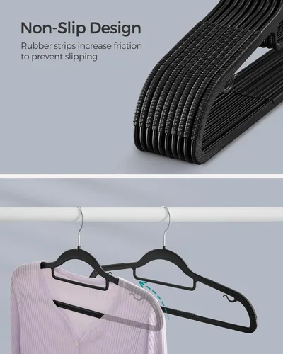 Vista 3 de SONGMICS Paquete de 30 perchas de plástico que ahorran espacio, antideslizantes, 0.2 pulgadas de delgado, 16.5 pulgadas de ancho, gancho plateado