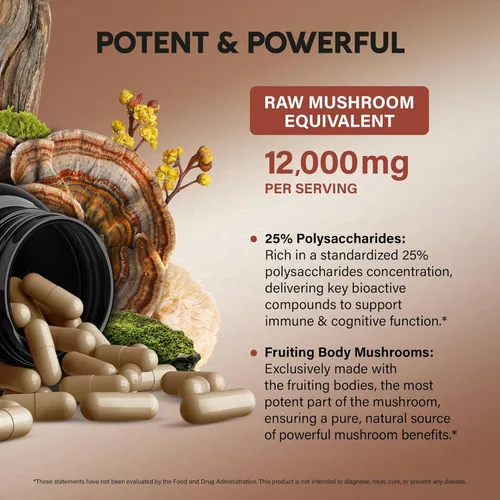 Vista 6 de Suplemento de hongos - Melena de león orgánica Cola de pavo Chaga Cordyceps Reishi Maitake Shiitake Meshima Tremella Seta ostra