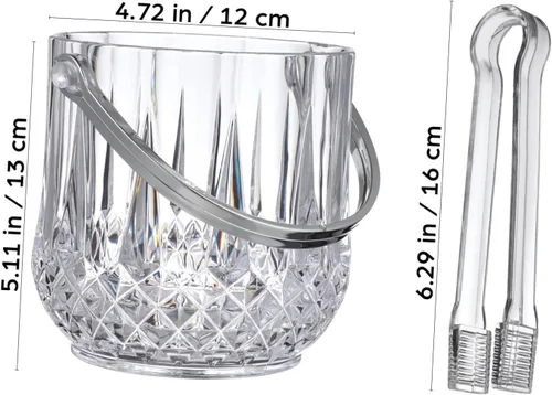 Vista 2 de DOITOOL Cubo de hielo transparente de plástico con pinza para bebidas, pequeño cubo de hielo para bar de cóctel y fiesta, cubo transparente con asa
