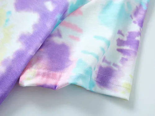 Vista 4 de Tebbis Conjunto de pijama de 2 piezas para niñas adolescentes con diseño de teñido anudado en espiral, talla 6-18