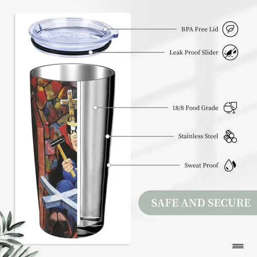 Vista 5 de Proborn Anime Junji Ito - Tazas de acero inoxidable de 20 onzas con aislamiento para café con tapa y pajilla, vaso de viaje al vacío