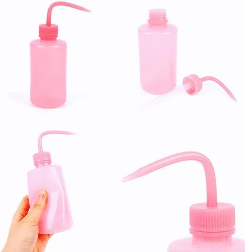 Vista 3 de 2 botellas de 5.1 fl oz de 5 onzas de boca estrecha rosa – Botella de plástico de seguridad de laboratorio médico – Sin derrames, doble boca regar