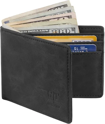 Vista 5 de Gostwo - Cartera minimalista delgada en piel vacuna auténtica, funda para tarjetas de identificación, bloqueo RFID.