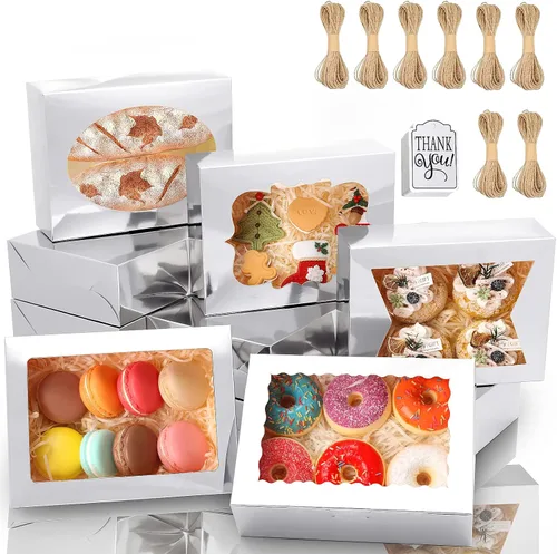 Vista 11 de KPOSIYA 65 PCS Cajas para Galletas de 8x6x2.5 Pulgadas con Ventana Cajas Negras de Panadería Cajas de Repostería para Obsequios, Golosinas, Postres