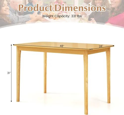 Vista 3 de Giantex Mesa de comedor para 4, mesa de cocina rectangular de 48 pulgadas con patas de madera de goma maciza y mesa espaciosa, mesa de comedor
