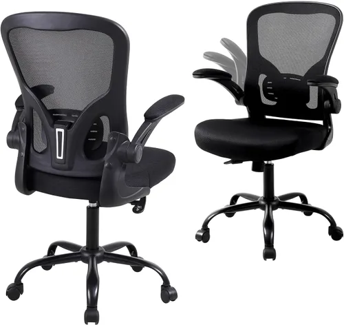Vista 14 de Flysky Silla ergonómica de escritorio para oficina en casa, soporte lumbar, silla giratoria de malla transpirable para computadora con ruedas y Negro