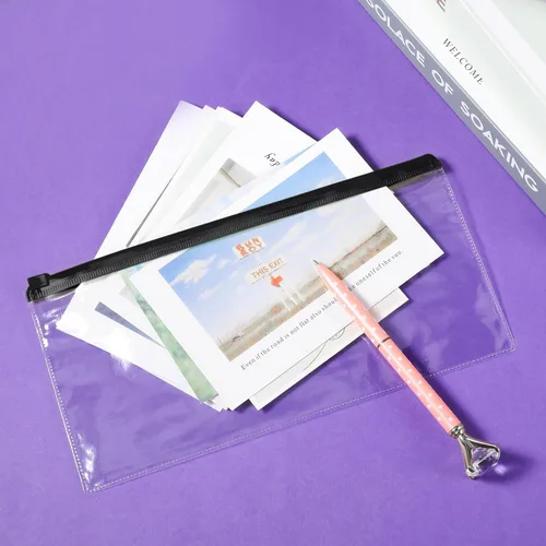 Vista 4 de Marspark 100 sobres de plástico de polietileno, pequeños sobres transparentes con cremallera, bolsas para lápices A6 a granel para dinero en Negro