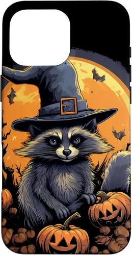 Vista 19 de iPhone 16 Raccoon Witch Hat Pumpkins Halloween Costume Case