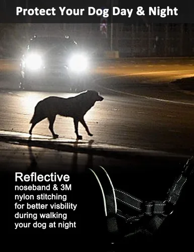 Vista 3 de Collar de cabeza de perro, acolchado con costuras reflectantes para perros pequeños, medianos y grandes, evita el problema de tirones pesados