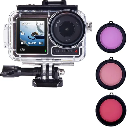Waterproof Housing Case with Dive Filters for DJI Osmo Action 5 Pro/4/3, Support 60 m/197 ft Deep Diving, Underwater Case with High Transmission