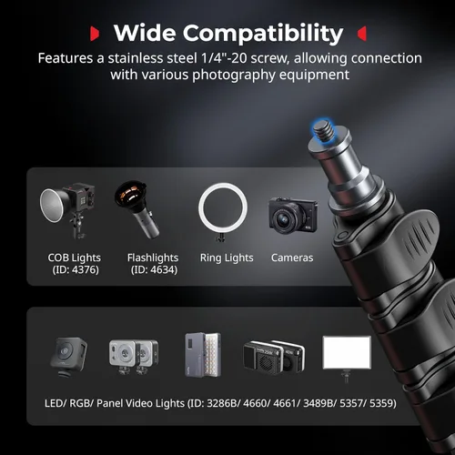 Vista 2 de SMALLRIG Soporte de luz ajustable para fotografía de 74.8 pulgadas/6.23 pies, carga máxima de 8.8 libras, soporte de trípode de iluminación compacto
