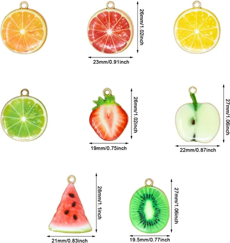 Vista 2 de Honbay 32 dijes esmaltados de frutas para aretes, collares, pulseras, llaveros, joyería y manualidades (8 estilos)