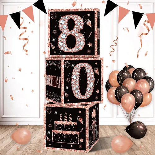 Vista 9 de Eiurteao Cajas de 3 piezas de decoraciones de cumpleaños número 40 para mujeres, cajas de globos de cumpleaños número 40 en oro rosa, suministros