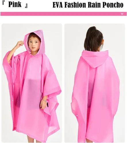 Vista 6 de Rain Poncho for Kids (2 Pack), Reusable EVA Children Raincoat Ponchos Rain Jacket with Hood for 6-14 Girls Boys