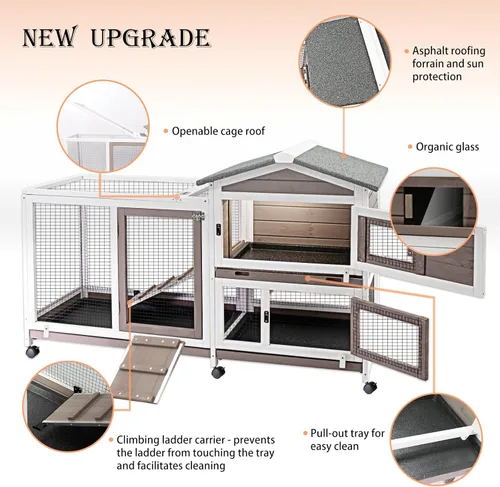 Vista 3 de PetsCosset - Jaula para conejos de 57" de largo, para interior y exterior, de 2 pisos, jaula grande para conejos con área descubierta, jaula
