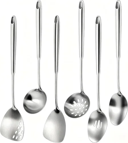 Juego de utensilios de cocina de acero inoxidable de 6 piezas, juego de utensilios de cocina de acero inoxidable, utensilios de cocina de metal con