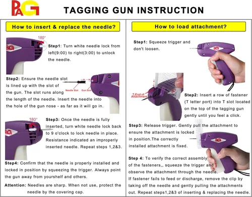 Vista 3 de PAG Pistola de etiquetado estándar para ropa con 5 agujas y 2000 sujetadores de púas de 2 pulgadas, morado