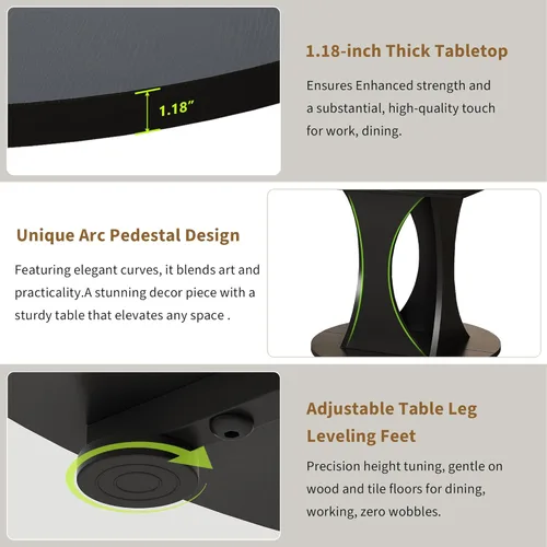 Vista 8 de iPormis Mesa de comedor extensible de 43 a 59 pulgadas, mesa de cocina redonda con pedestal de arcos modernos, mesa de comedor ovalada con hojas