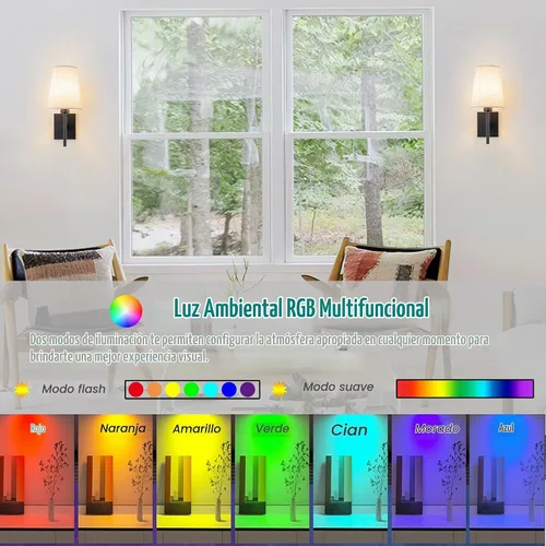 Vista 4 de YHCDLAMP Juego de dos apliques de pared que funcionan con pilas, luces de pared que funcionan con pilas con control remoto, lámpara de pared RGB