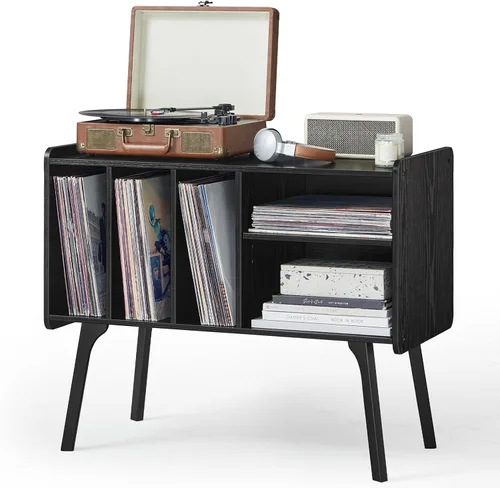 Vista 15 de Lerliuo Soporte para Tocadiscos con 4 Gabinetes que Sostiene Hasta 220 Álbumes, Soporte Grande para Tocadiscos con Patas de Madera de Haya, Mesa