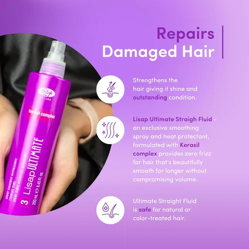 Vista 3 de Lisap Protector térmico para el cabello, spray líquido liso definitivo, productos para el cabello antiencrespamiento, protección térmica