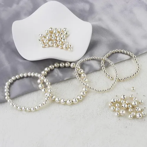 Vista 5 de 40 cuentas redondas de plata de ley 925, cuentas espaciadoras redondas de plata de ley lisa sin costuras para pulseras, collares, aretes, joyería