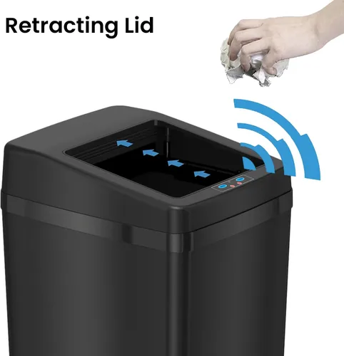 Vista 3 de iTouchless Cubo de basura con tapa deslizante de 14 galones con sensor sin contacto con sistema de control de olores, acero negro, cubo de basura