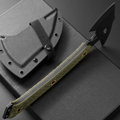 Vista 8 de C1342 - Hachas de campamento, hoja de acero DC53, mango de micarta, hacha de corte, hacha de supervivencia, hacha de supervivencia, hacha de espiga