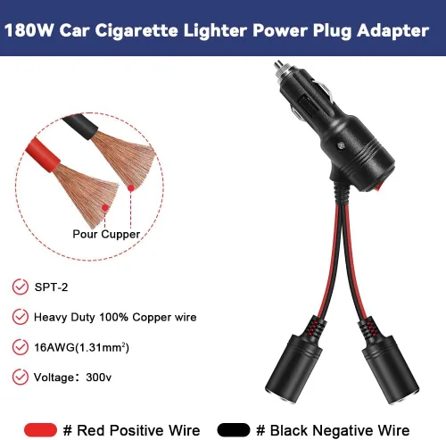 Vista 7 de Divisor para Encendedor de Cigarrillos de Coche, Adaptador Divisor de 12 V para Coche, Soporta Carga Rápida, Divisor de 1 a 2 Puertos de Carga