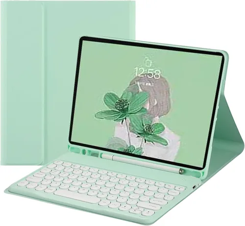 Vista 8 de Funda de teclado para Fire HD 10 Plus/HD 10 (solo para 11ª generación, versión 2021) Linda funda de teclado de color de clave redonda inalámbrica