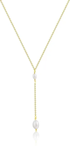 Vista 5 de Sewyer Delicado collar con colgante de perlas para mujer, chapado en oro de 14 quilates, hecho a mano, collar de perlas en capas, delicado collar