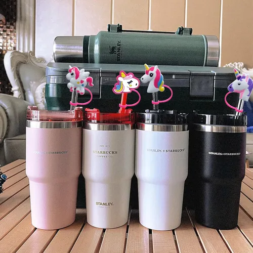 Vista 5 de Funda de popote de 0.394 pulgadas para copa Stanley, diseño de unicornio, compatible con vaso de 20, 30, 40 onzas, accesorios de puntas de silicona