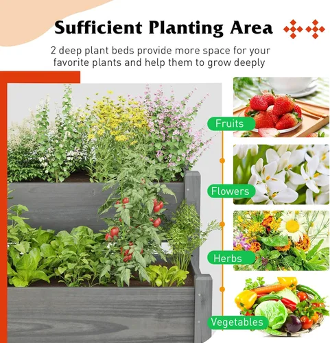 Vista 8 de S AFSTAR Juego de 2 camas elevadas de jardín, macetas elevadas de madera con 8 agujeros de drenaje y 2 jardineras, contenedor de plantación al aire
