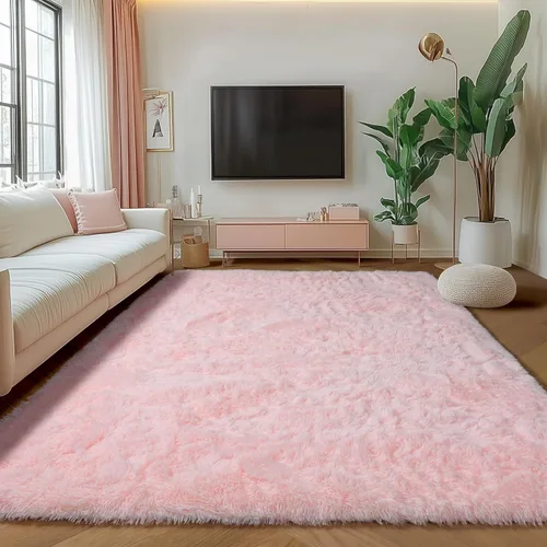 Vista 117 de ONASAR - Alfombra redonda rosa claro de 2 pies, esponjosa, lavable, tapete de gato o perro, suave, afelpada, peluda, tapete circular para dormitorio