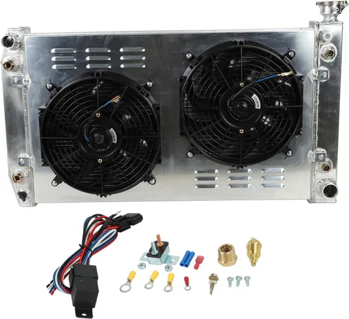 Vista 11 de 26mm AA5052 Kit de radiador de aluminio+cubierta de ventilador+relé de ventilador de termostato Compatible con 1984-2001 J-eep Cherokee XJ Comanche