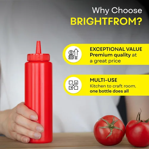 Vista 6 de BRIGHTFROM Botellas exprimibles para condimentos, botella vacía roja de 8 onzas con cuello ancho, ideal para salsa de tomate, mostaza, jarabe