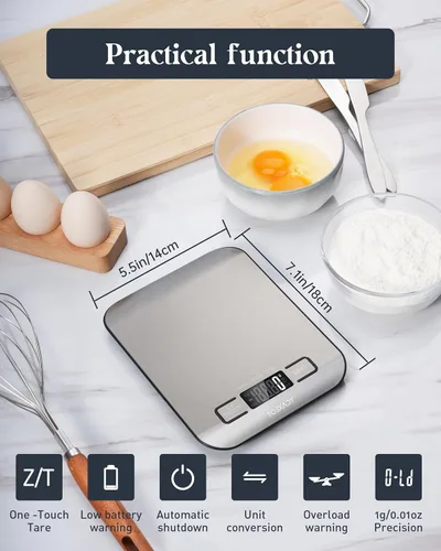 Vista 7 de Báscula de alimentos, báscula digital de cocina de 11 libras con pantalla LCD de 6 unidades y función de tara, diseño compacto para hornear, cocina
