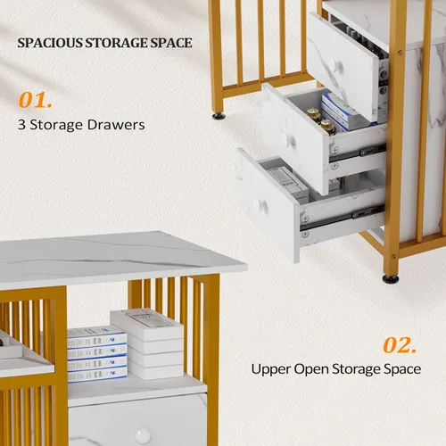 Vista 4 de Mesa de manicura para tecnología de uñas, mesa de uñas con textura marmolada, estación de salón de belleza, suministros de maquillaje de uñas