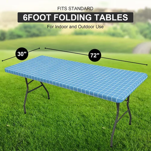 Vista 320 de Mantel rectangular, manteles de plástico elásticos ajustables con parte trasera de franela para mesas de 4 pies, manteles de vinilo impermeables