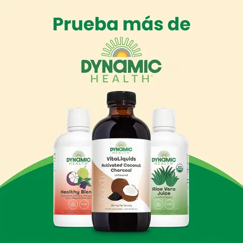 Vista 5 de DYNAMIC HEALTH VitaLiquids Carbón de coco activado – Carpeta de carbón activado de cáscara de coco – une materiales no deseados en el tracto