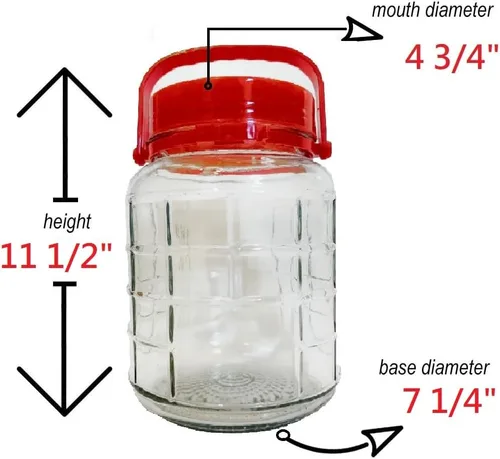 Vista 2 de C&H Solutions 2 tarros de vidrio de 5 litros (aproximadamente 1.32 galones) con tapa de boca ancha, tapas de plástico para verter boquillas