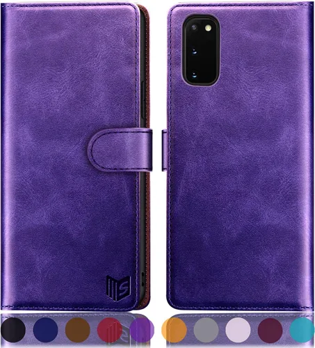 Vista 11 de SUANPOT Funda de piel tipo cartera para Samsung Galaxy S20 de 6.2 pulgadas (no S20+/S20 Ultra) con bloqueo RFID, tarjetero de crédito, funda