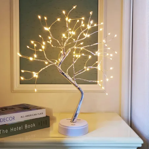 pete mici 108 luces LED de árbol bonsái de mesa, 8 modos de 20 pulgadas, luz artificial blanca cálida, funciona con batería/USB, lámpara de árbol
