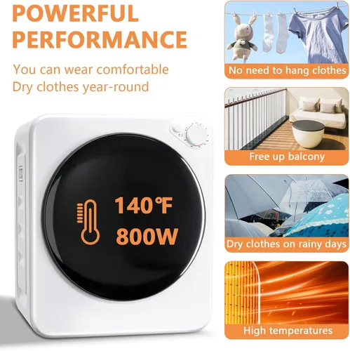 Vista 7 de DOGHLY Secadora de ropa portátil de 1.6 pies cúbicos, máquina compacta de 800 W con bañera de acero inoxidable, 5 modos de parada automática y fácil