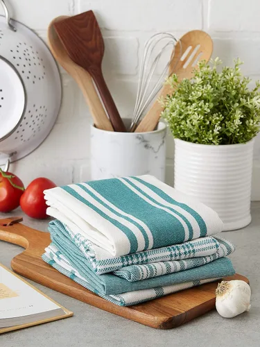 Vista 4 de DII Surtido Tejido, Juego de Paños de Cocina, 18x28 pulgadas, Verde Azulado, 5 Piezas