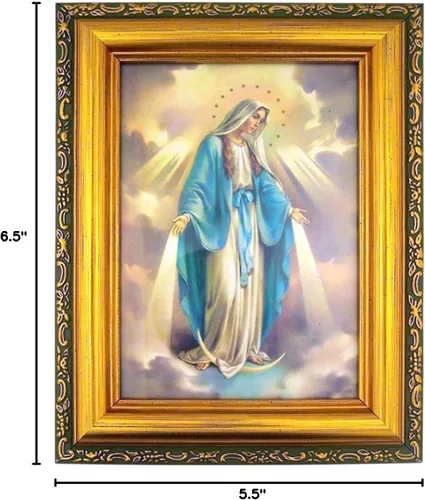 Vista 3 de Framed Art Litografía italiana de Nuestra Señora de Gracia con marco en tono dorado antiguo con vidrio, 6 1/2 pulgadas