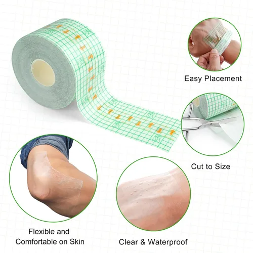Vista 2 de LotFancy Vendaje de cuidado posterior para tatuajes, rollo de 2 pulgadas x 13 yardas, vendaje de película transparente impermeable, envoltura
