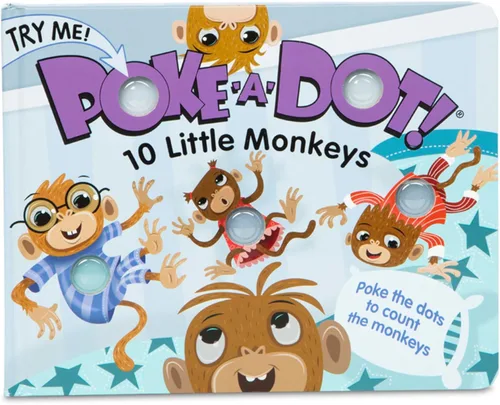 Melissa & Doug Libro para niños - Poke-a-Dot 10 Little Monkeys (libro de tablero con botones para estallar) - Libros Poke A Dot para niños pequeños
