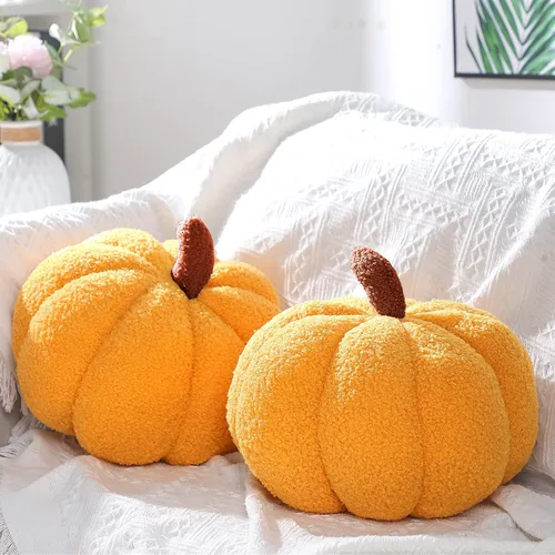 Queekay 2 almohadas de calabaza de felpa de 11 x 9.5 pulgadas, decoración de calabaza rellena de Acción de Gracias para otoño, hogar, dormitorio,